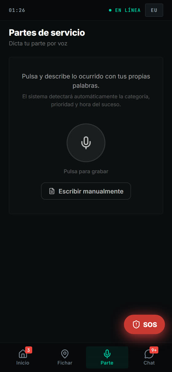 Pantalla de parte de incidencia en la aplicación del vigilante de NodeFlow Guard.